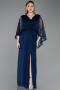 Robe De Soirée Grande Taille Longue Mousseline Bleu Marine ABU6181