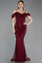 Robe de Soirée Longue Perlé Rouge Bordeaux ABU6190