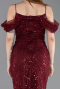 Robe de Soirée Longue Perlé Rouge Bordeaux ABU6190