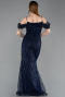 Robe de Soirée Longue Perlé Bleu Marine ABU6190