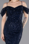 Robe de Soirée Longue Perlé Bleu Marine ABU6190