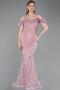 Robe de Soirée Longue Perlé Poudre ABU6190