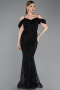 Robe de Soirée Longue Perlé Noir ABU6190