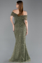 Robe De Soirée Perlé Longue Kaki Clair ABU5694