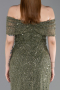 Robe De Soirée Perlé Longue Kaki Clair ABU5694