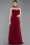 Robe De Soirée Mousseline Longue Rouge Bordeaux ABU5763