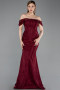 Robe De Soirée Dantelle Longue Rouge Bordeaux ABU5609