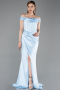 Robe De Soirée Satin Longue Bleu clair ABU5976