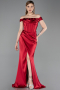 Robe De Soirée Satin Longue Rouge ABU5976