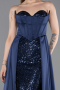 Robe de Soirée Longue Satin Bleu Marine ABU6193