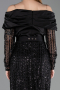 Robe de Soirée Longue Perlé Noir ABU6186