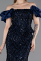 Robe Queue De Poisson Squameuse Longue Bleu Marine ABU5780