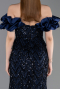 Robe Queue De Poisson Squameuse Longue Bleu Marine ABU5780