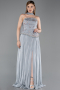 Robe De Soirée Mousseline Longue Anthracite ABU5786