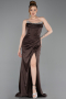 Robe de Soirée Longue Satin Brun ABU6200