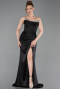 Robe de Soirée Longue Satin Noir ABU6200
