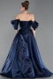 Robe de Soirée Longue Satin Bleu Marine ABU6201