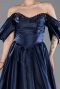 Robe de Soirée Longue Satin Bleu Marine ABU6201