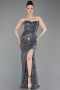 Robe de Soirée Longue Perlé Anthracite ABU6205