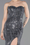 Robe de Soirée Longue Perlé Anthracite ABU6205