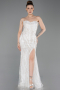 Robe de Soirée Longue Perlé Blanc ABU6205