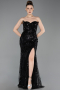 Robe de Soirée Grande Taille Longue Perlé Noir ABU6206