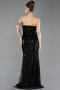 Robe de Soirée Grande Taille Longue Perlé Noir ABU6206