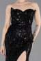 Robe de Soirée Grande Taille Longue Perlé Noir ABU6206