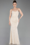 Robe De Soirée Perlé Longue Beige ABU6073