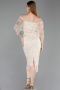 Robe de Cérémonie Midi Perlé Beige ABK2634