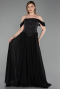 Robe de Soirée Longue Mousseline Noir ABU6221