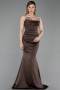 Robe Queue de Poisson Longue Satin Brun ABU6222