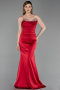 Robe Queue de Poisson Longue Satin Rouge ABU6222
