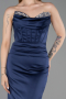 Robe Queue de Poisson Longue Satin Bleu Marine ABU6222