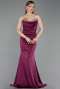 Robe Queue de Poisson Longue Satin Prune ABU6222