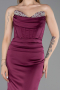 Robe Queue de Poisson Longue Satin Prune ABU6222