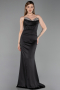 Robe Queue de Poisson Longue Satin Noir ABU6222