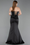 Robe Queue de Poisson Longue Satin Noir ABU6222