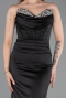 Robe Queue de Poisson Longue Satin Noir ABU6222