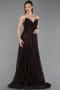 Robe de Soirée Longue Dantelle Brun ABU6229