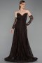 Robe de Soirée Longue Dantelle Brun ABU6229