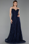 Robe de Soirée Longue Dantelle Bleu Marine ABU6229