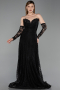 Robe de Soirée Longue Dantelle Noir ABU6229