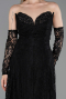 Robe de Soirée Longue Dantelle Noir ABU6229