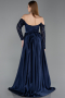 Robe de Soirée Longue Satin Bleu Marine ABU6230