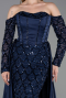 Robe de Soirée Longue Satin Bleu Marine ABU6230