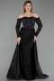 Robe de Soirée Longue Satin Noir ABU6230