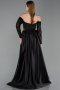 Robe de Soirée Longue Satin Noir ABU6230
