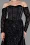 Robe de Soirée Longue Satin Noir ABU6230