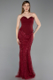 Robe de Soirée Longue Perlé Rouge Bordeaux ABU6232